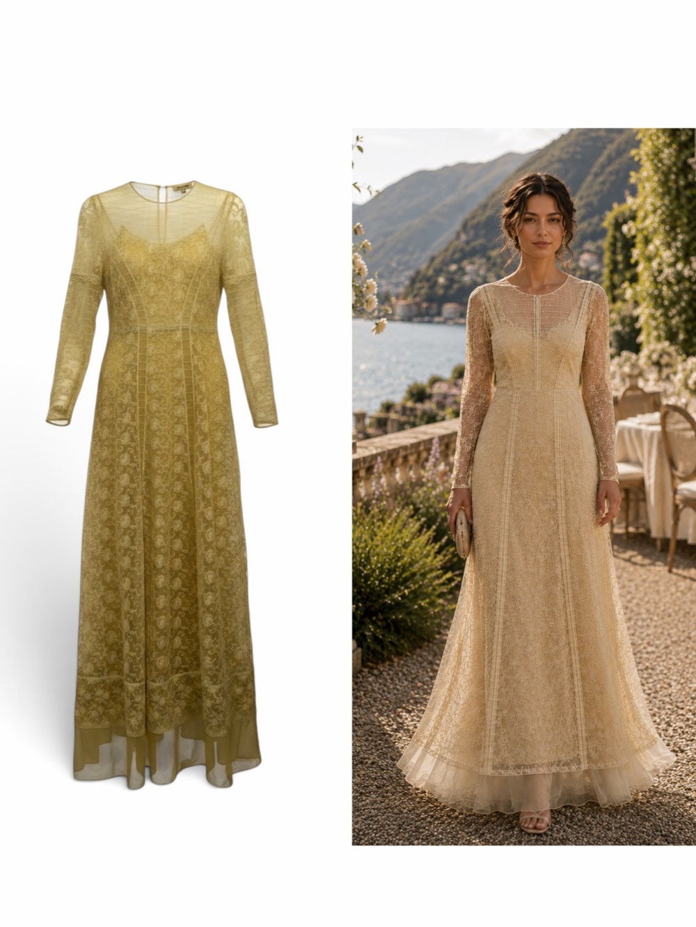 Burberry Yellow Lace Gown Long Sleeve 10 Bridal Formal Boho Silk Classic NWT 🟠